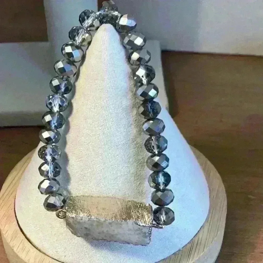 Vintage Grey AB Crystal Glass Bracelet with Druzy Stone